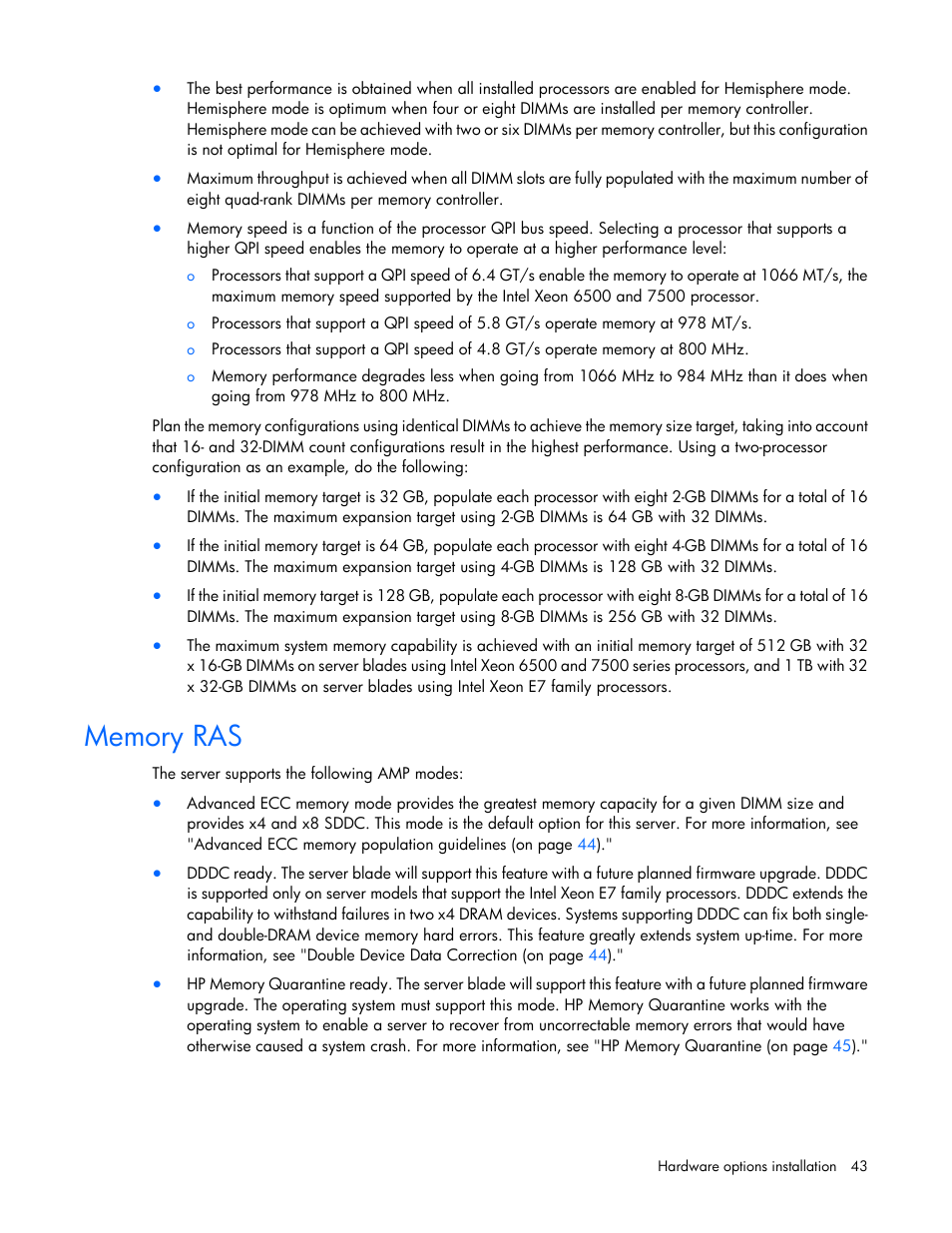 Memory ras | HP ProLiant BL620c G7 Server-Blade User Manual | Page 43 / 123