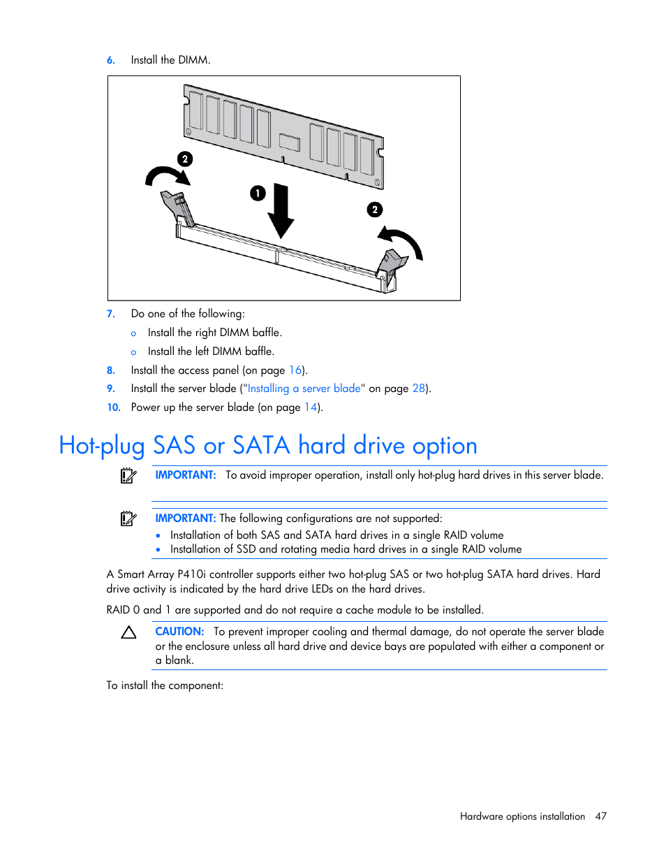 Hot-plug sas or sata hard drive option | HP ProLiant BL620c G7 Server-Blade User Manual | Page 47 / 123