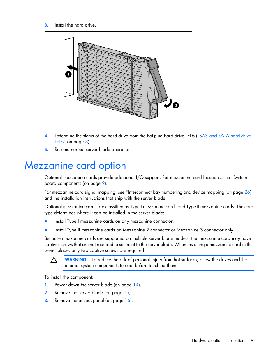 Mezzanine card option | HP ProLiant BL620c G7 Server-Blade User Manual | Page 49 / 123