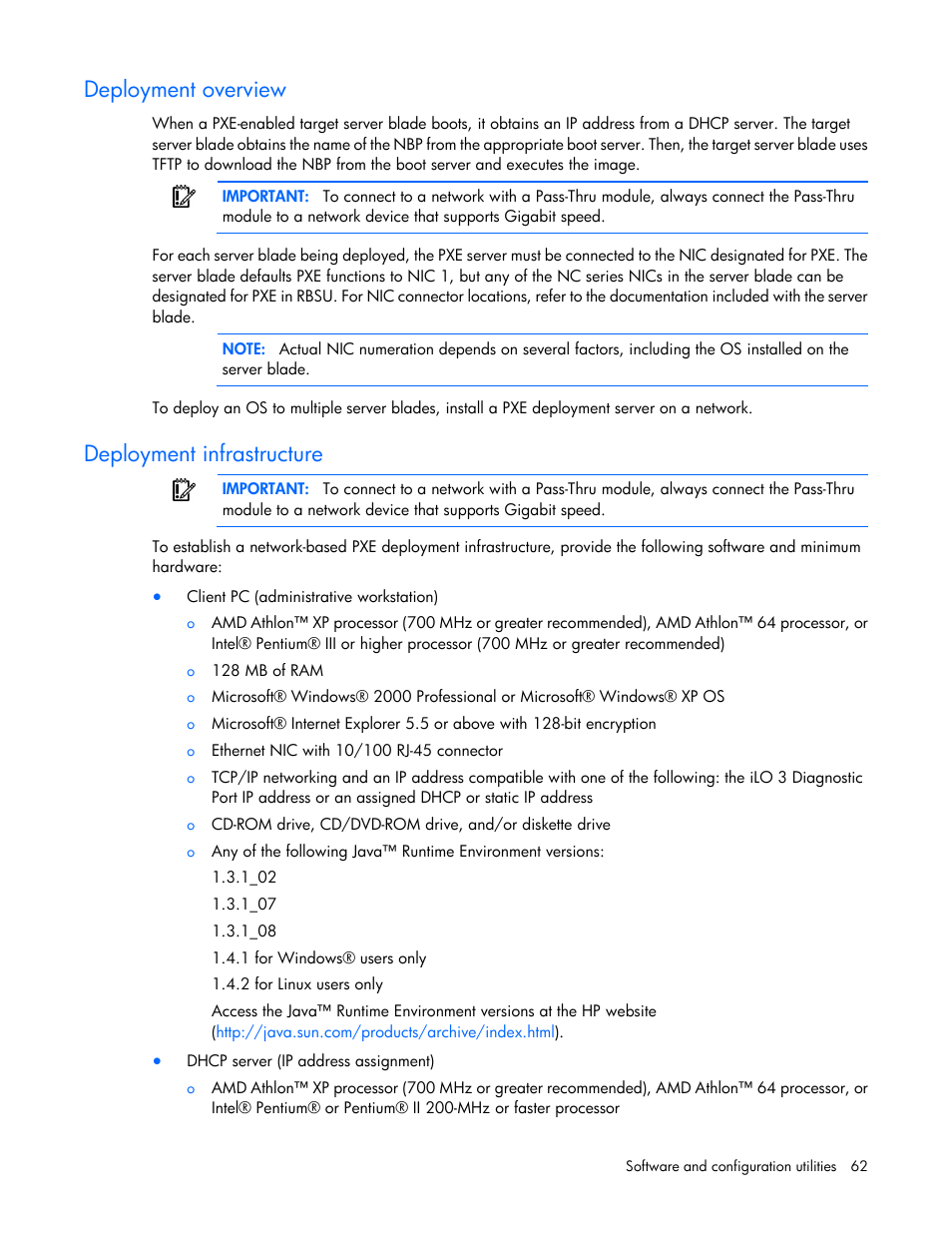Deployment overview, Deployment infrastructure | HP ProLiant BL620c G7 Server-Blade User Manual | Page 62 / 123