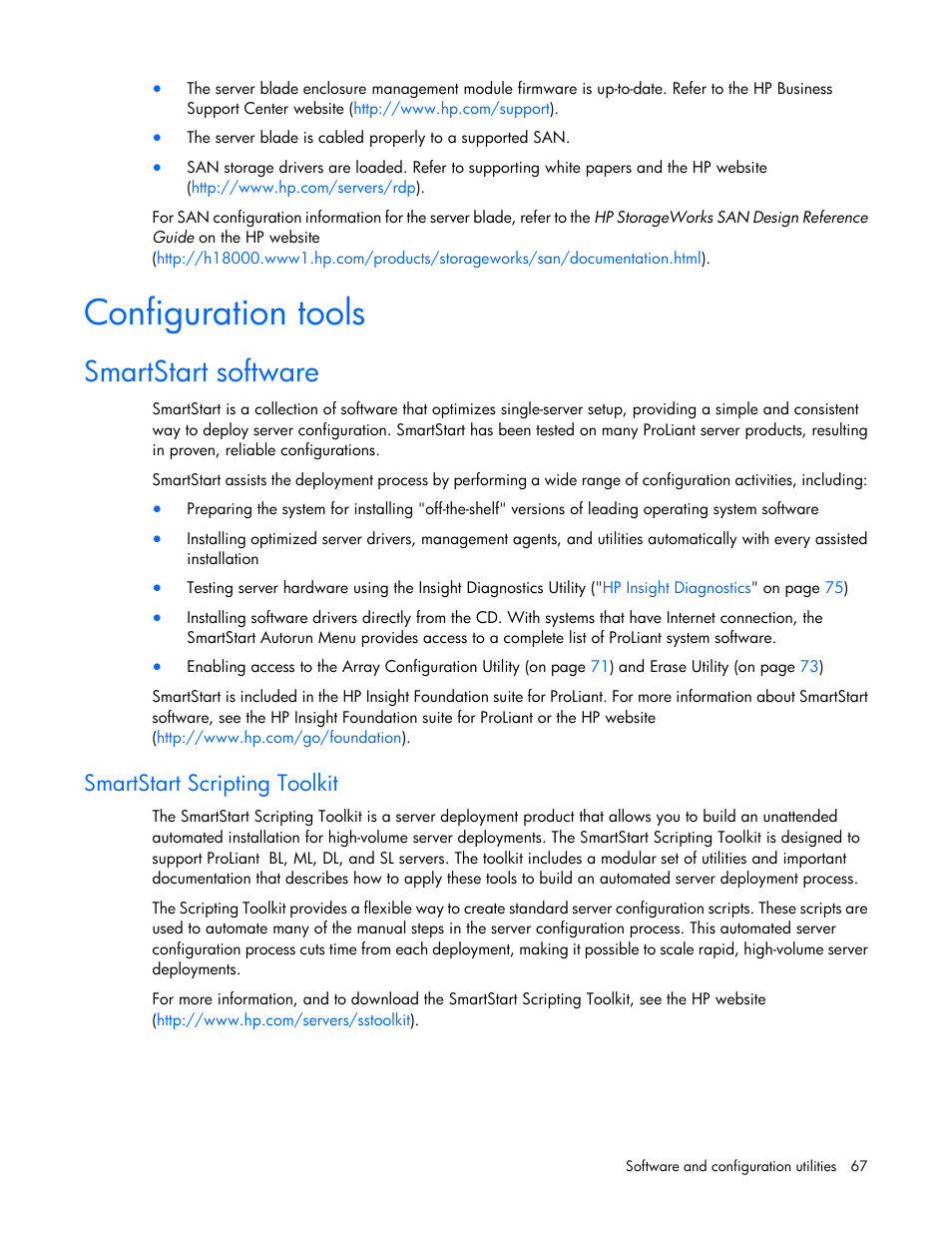 Configuration tools, Smartstart software, Smartstart scripting toolkit | HP ProLiant BL620c G7 Server-Blade User Manual | Page 67 / 123