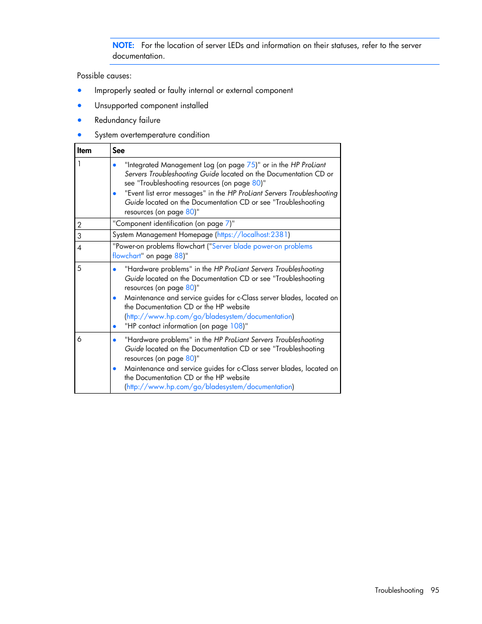 HP ProLiant BL620c G7 Server-Blade User Manual | Page 95 / 123
