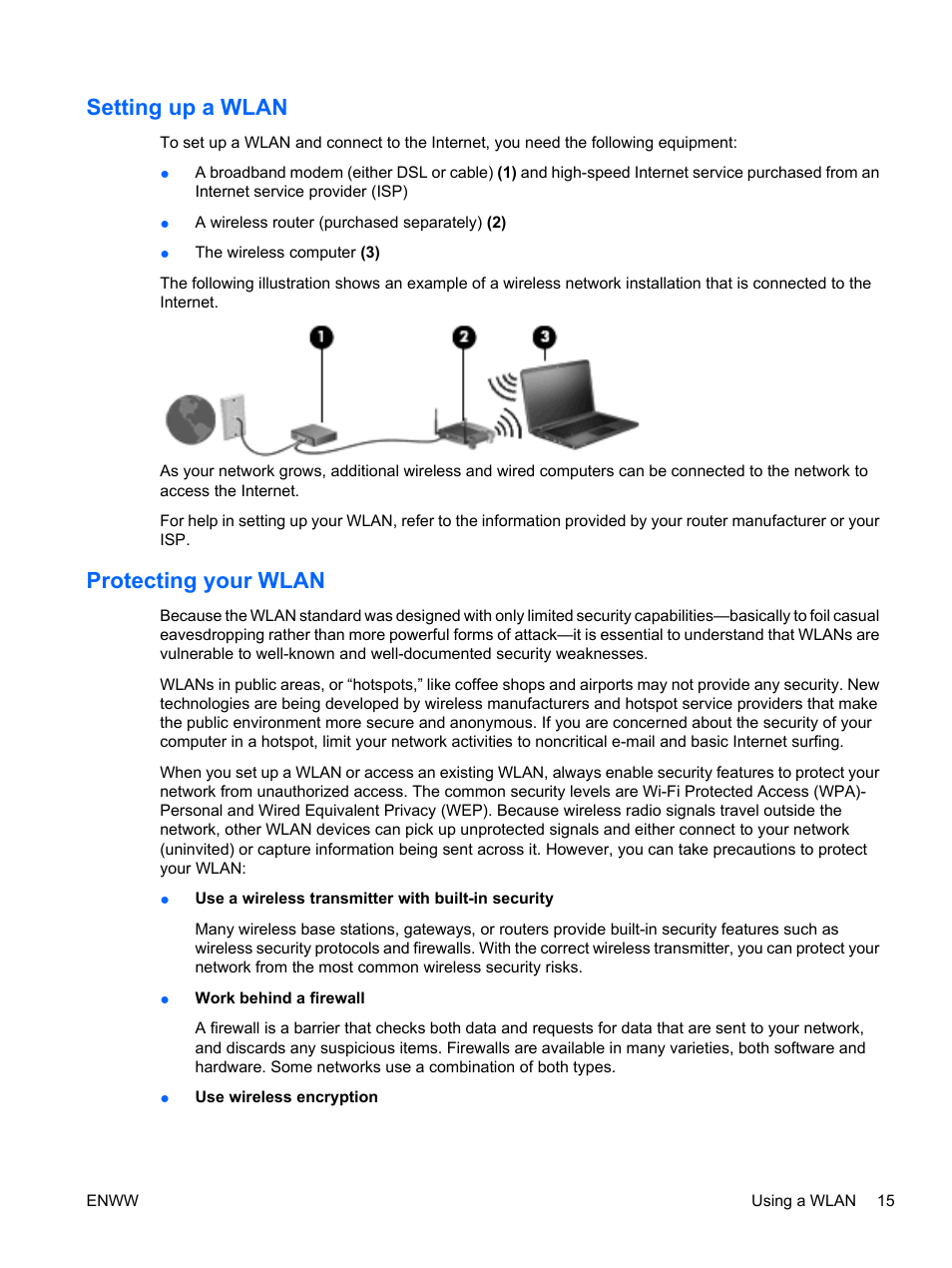 Setting up a wlan, Protecting your wlan, Setting up a wlan protecting your wlan | HP Pavilion dv5-2070us Entertainment Notebook PC User Manual | Page 25 / 110