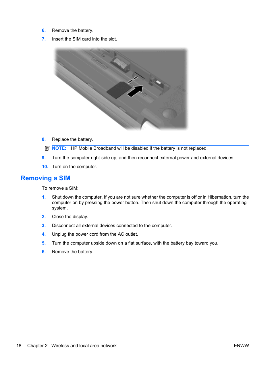 Removing a sim | HP Pavilion dv5-2070us Entertainment Notebook PC User Manual | Page 28 / 110