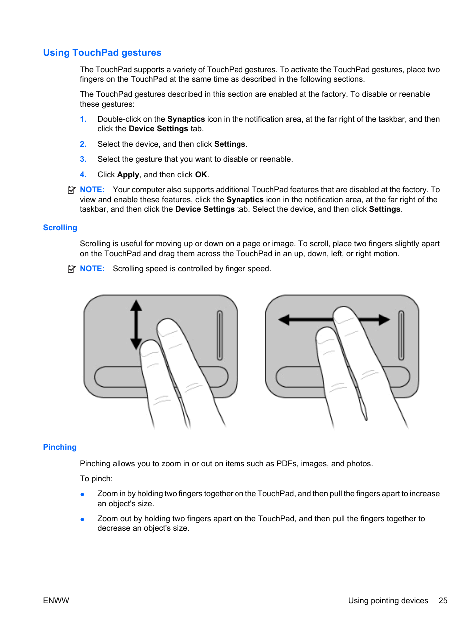 Using touchpad gestures, Scrolling, Pinching | Scrolling pinching | HP Pavilion dv5-2070us Entertainment Notebook PC User Manual | Page 35 / 110