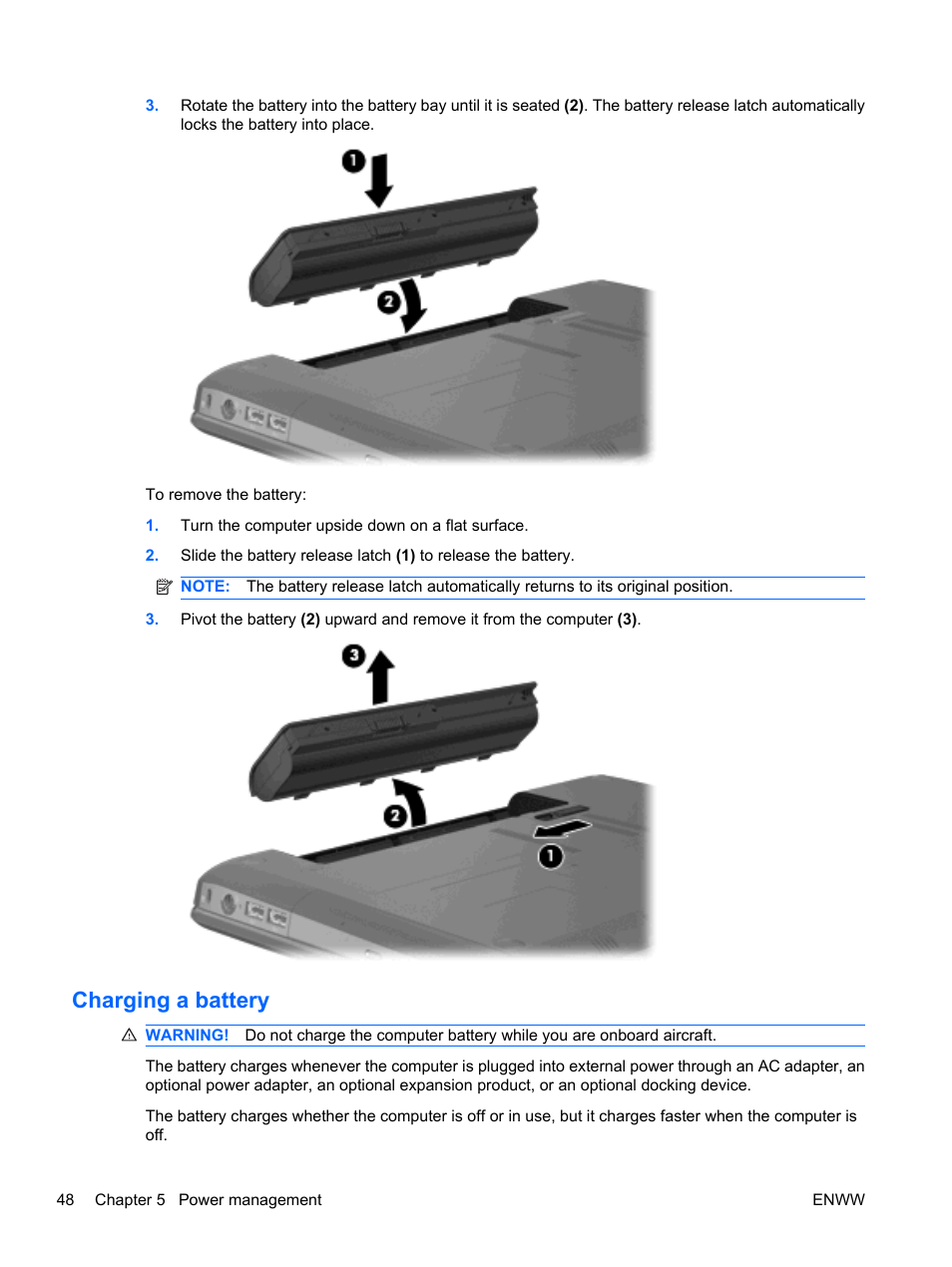 Charging a battery | HP Pavilion dv5-2070us Entertainment Notebook PC User Manual | Page 58 / 110