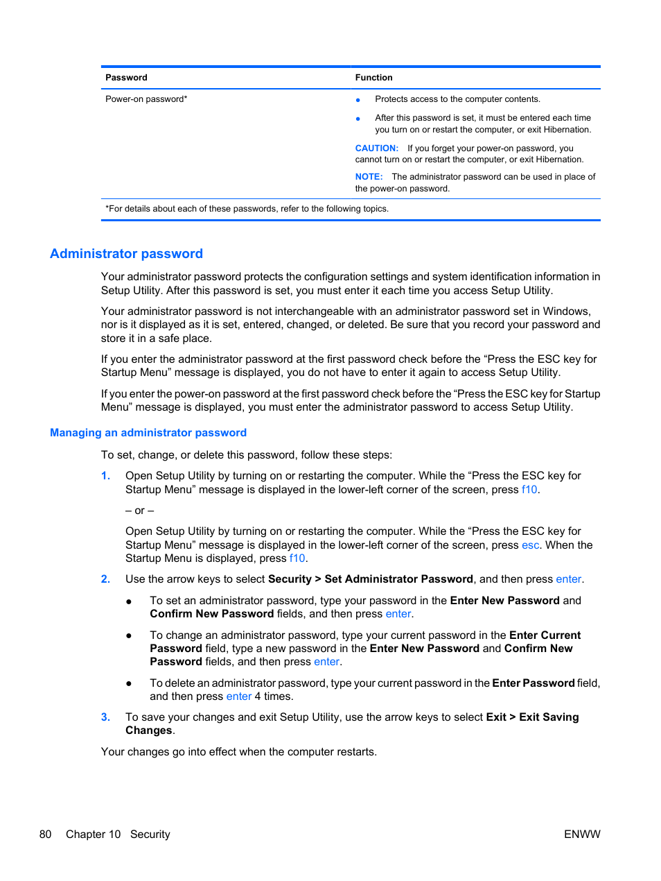 Administrator password, Managing an administrator password | HP Pavilion dv5-2070us Entertainment Notebook PC User Manual | Page 90 / 110
