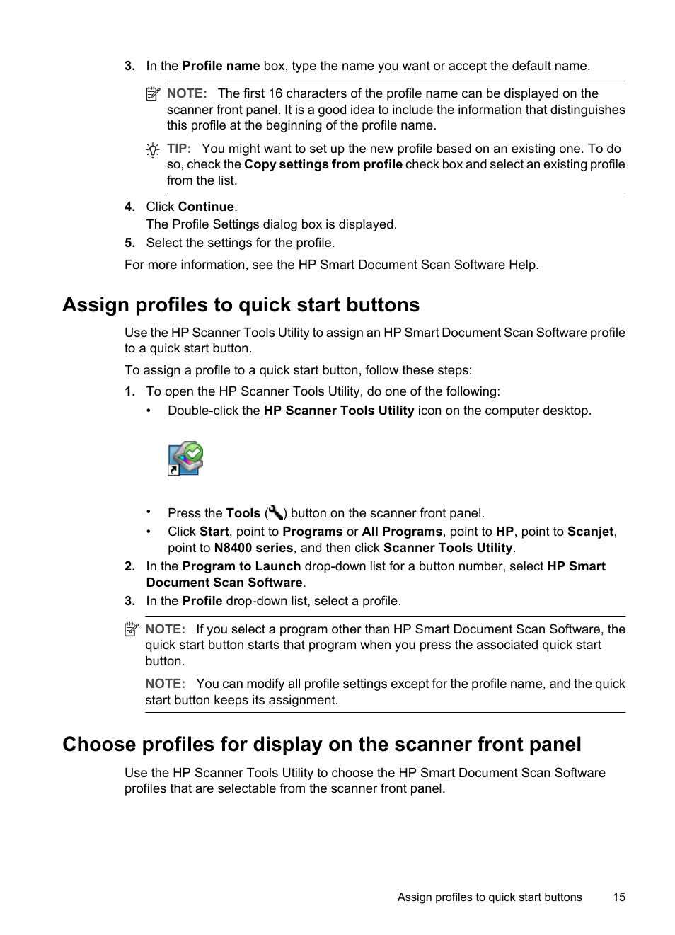 Assign profiles to quick start buttons | HP Scanjet N8460 Document Flatbed Scanner User Manual | Page 17 / 42