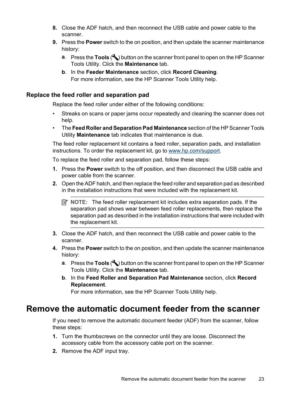 Replace the feed roller and separation pad | HP Scanjet N8460 Document Flatbed Scanner User Manual | Page 25 / 42