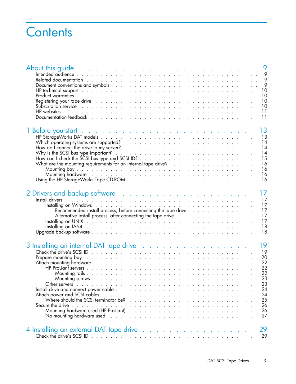 HP StoreEver DAT Tape Drives User Manual | Page 3 / 69