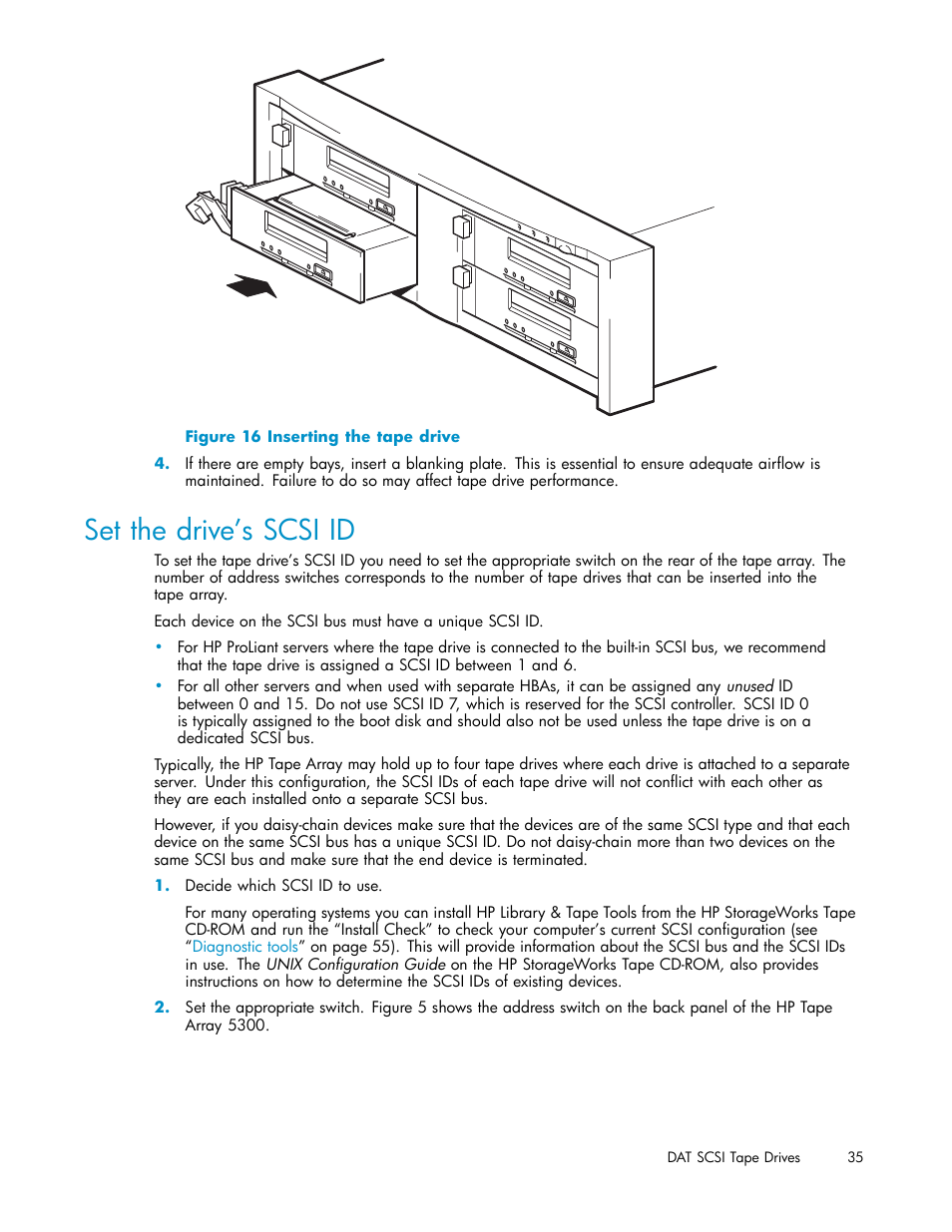 Set the drive’s scsi id, Connecting the power | HP StoreEver DAT Tape Drives User Manual | Page 35 / 69