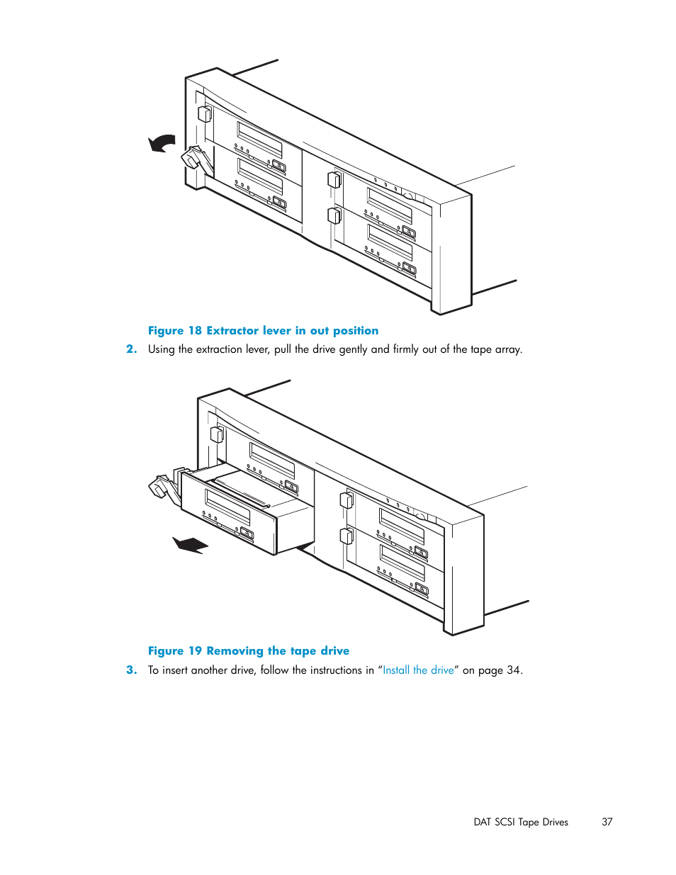 Inserting the tape drive, Scsi address switch on | HP StoreEver DAT Tape Drives User Manual | Page 37 / 69