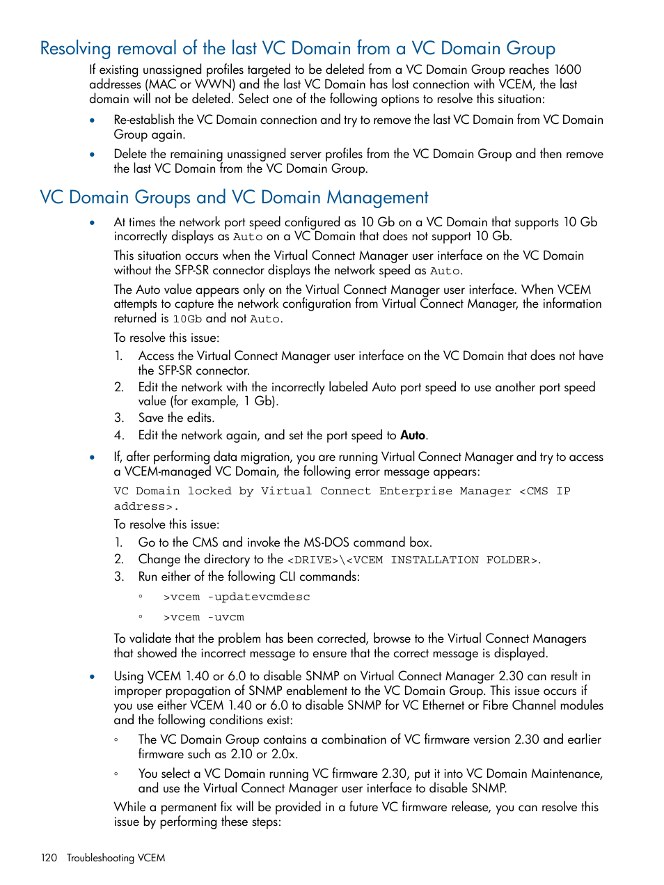 Vc domain groups and vc domain management | HP Insight Management-Software User Manual | Page 120 / 152