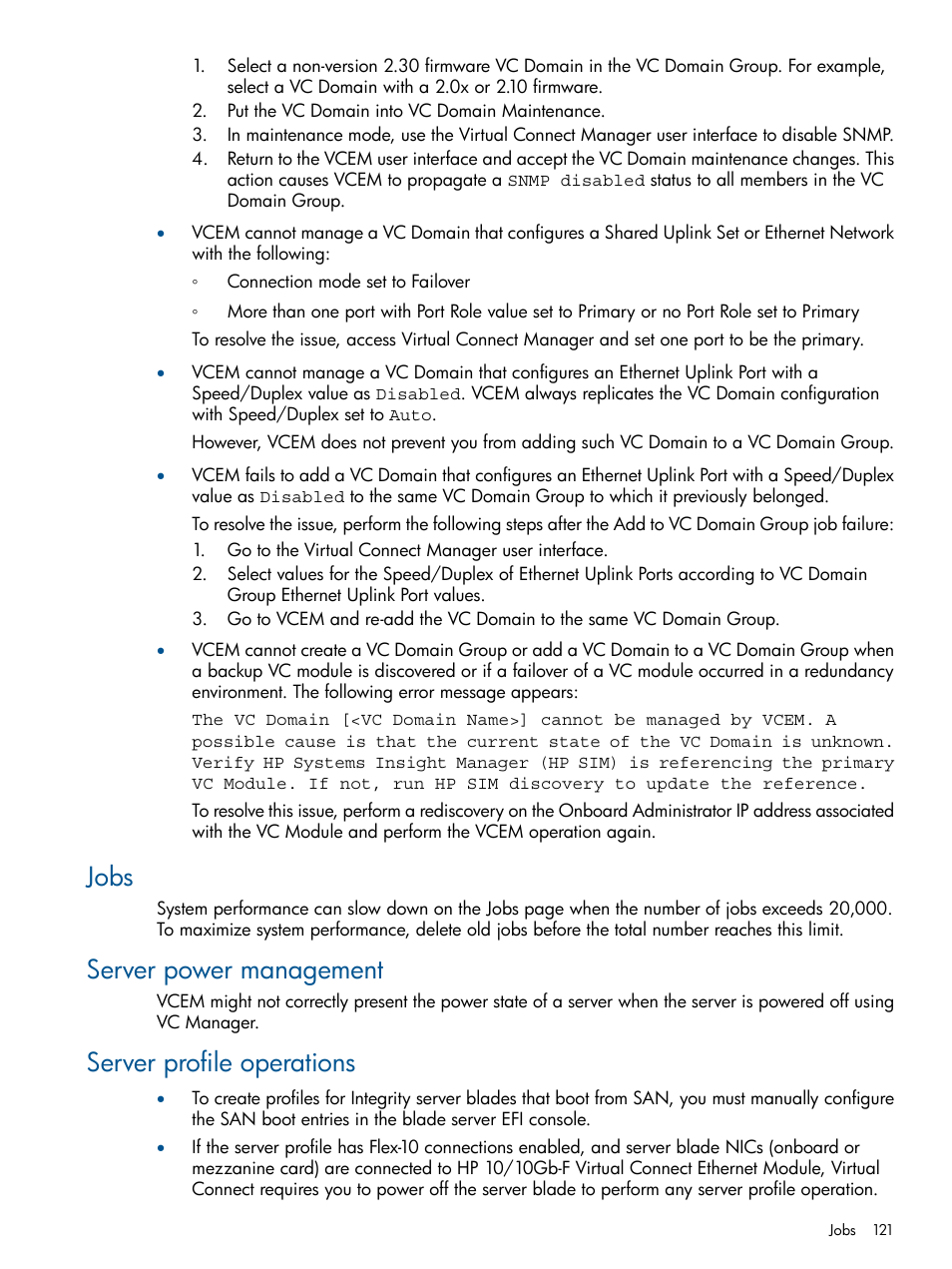 Jobs, Server power management, Server profile operations | HP Insight Management-Software User Manual | Page 121 / 152