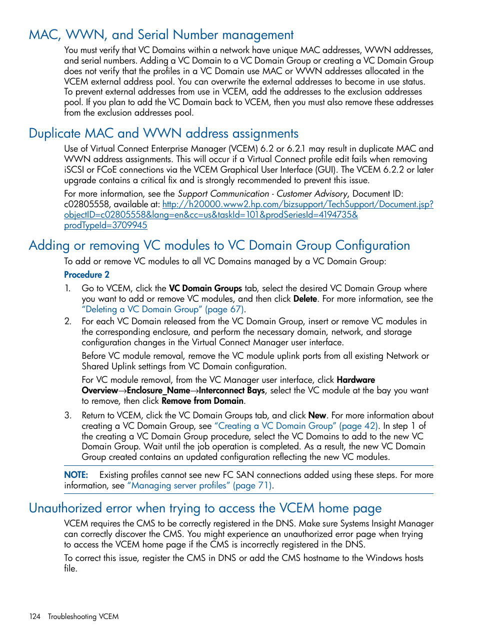 Mac, wwn, and serial number management, Duplicate mac and wwn address assignments | HP Insight Management-Software User Manual | Page 124 / 152