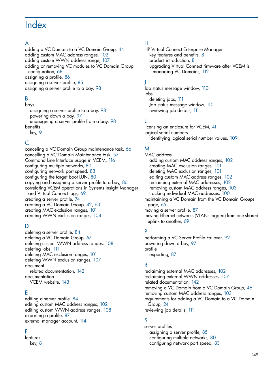 Index | HP Insight Management-Software User Manual | Page 149 / 152