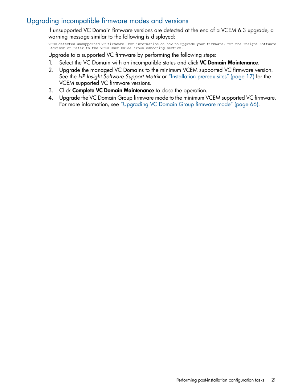 Upgrading incompatible firmware modes and versions | HP Insight Management-Software User Manual | Page 21 / 152