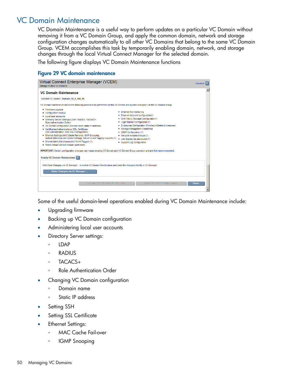 Vc domain maintenance | HP Insight Management-Software User Manual | Page 50 / 152