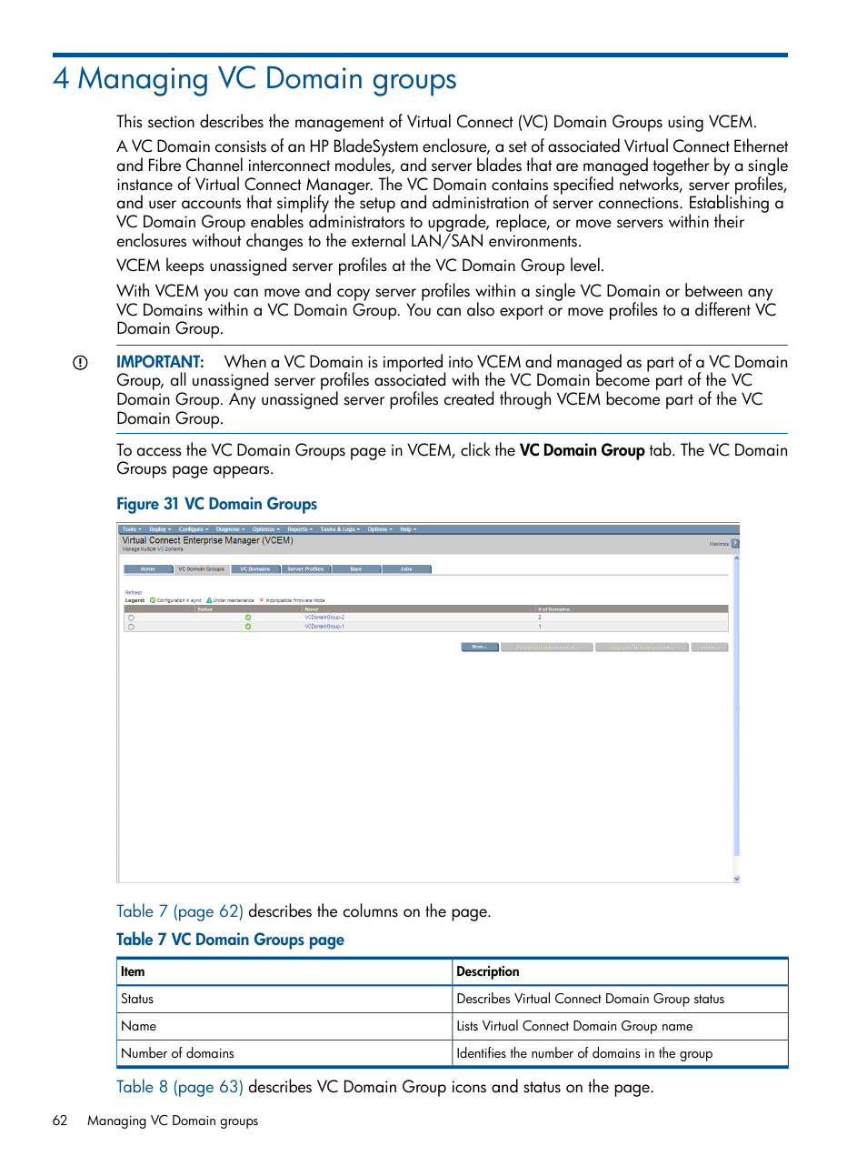 4 managing vc domain groups | HP Insight Management-Software User Manual | Page 62 / 152