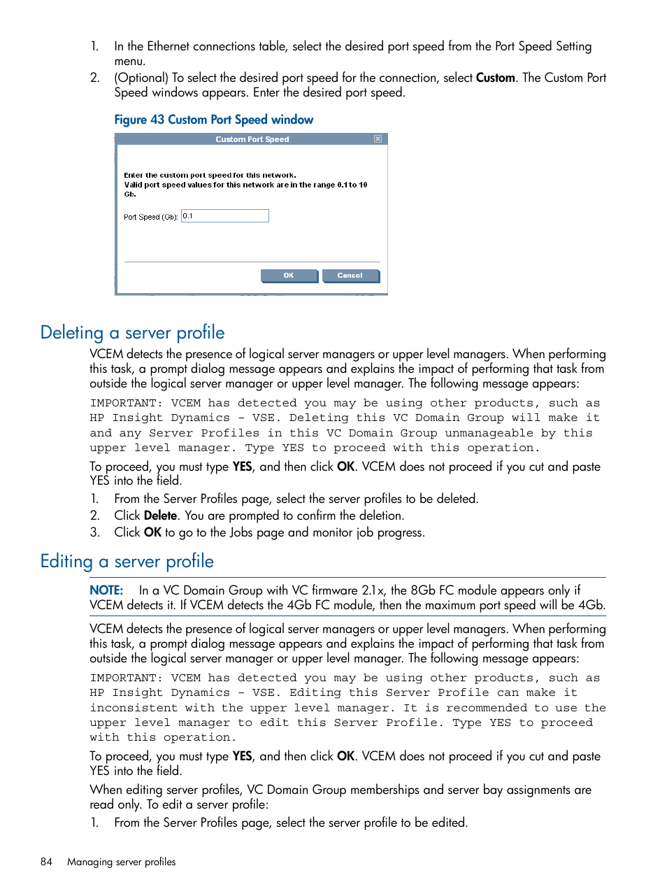 Deleting a server profile, Editing a server profile, Deleting a server profile editing a server profile | HP Insight Management-Software User Manual | Page 84 / 152