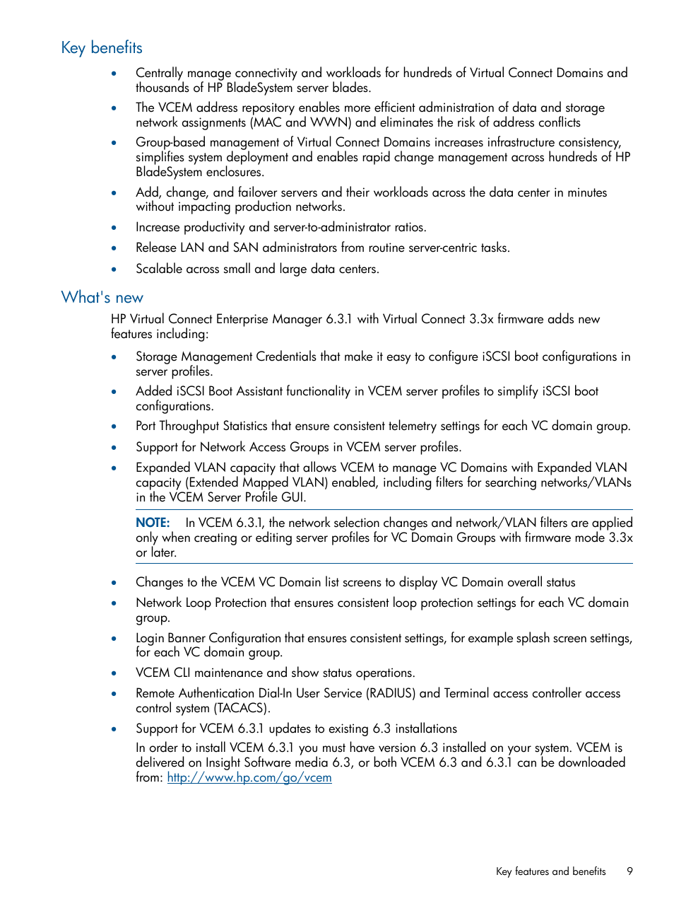 Key benefits, What's new, Key benefits what's new | HP Insight Management-Software User Manual | Page 9 / 152