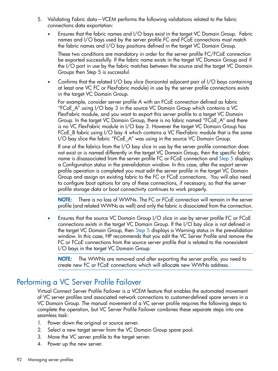 Performing a vc server profile failover | HP Insight Management-Software User Manual | Page 92 / 152