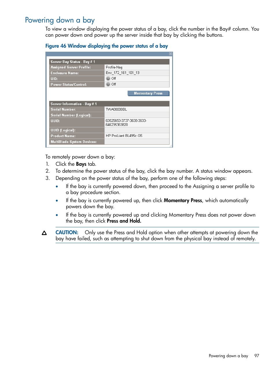 Powering down a bay | HP Insight Management-Software User Manual | Page 97 / 152