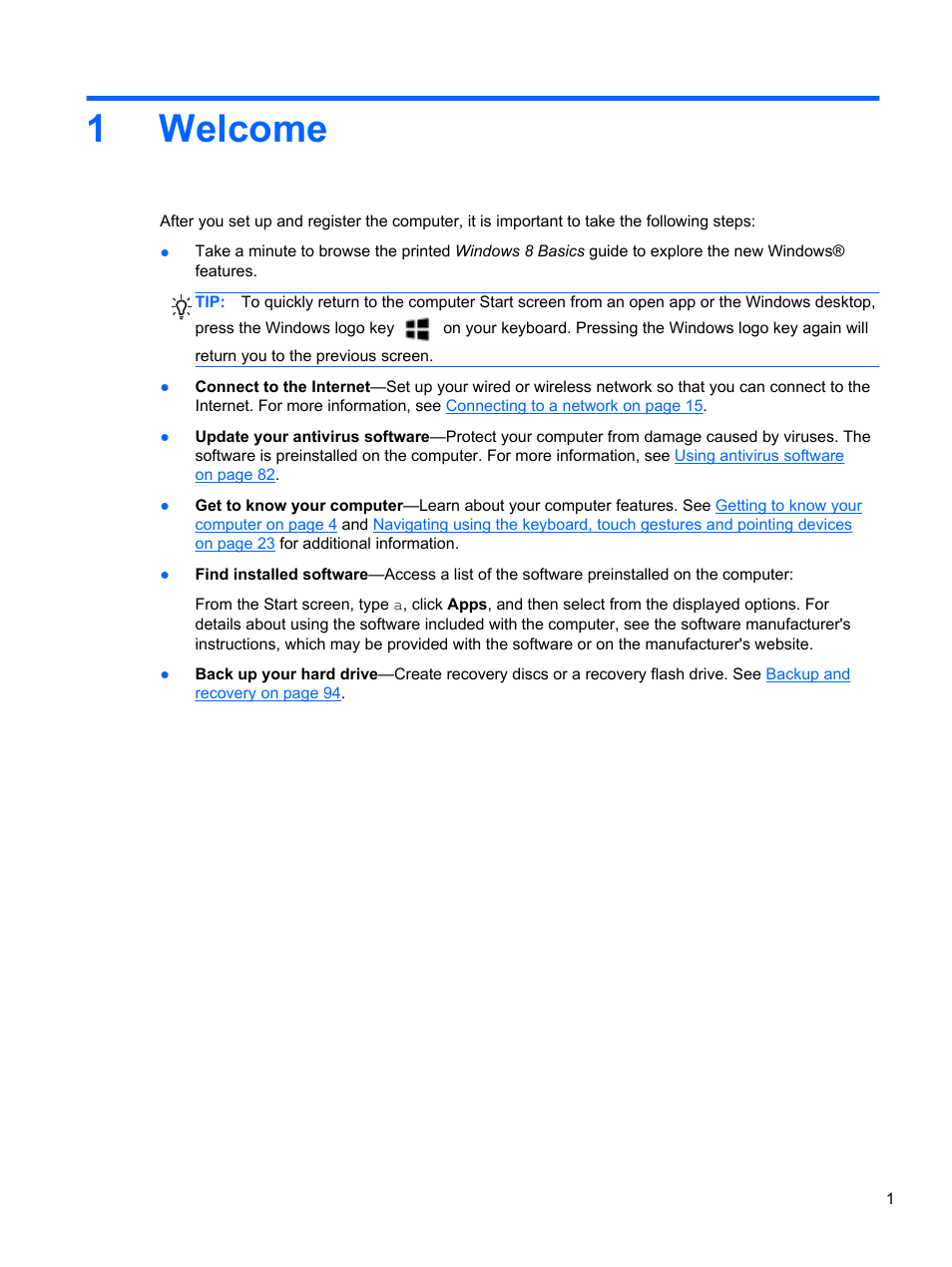Welcome, 1 welcome, 1welcome | HP EliteBook 8770w Mobile Workstation User Manual | Page 13 / 128