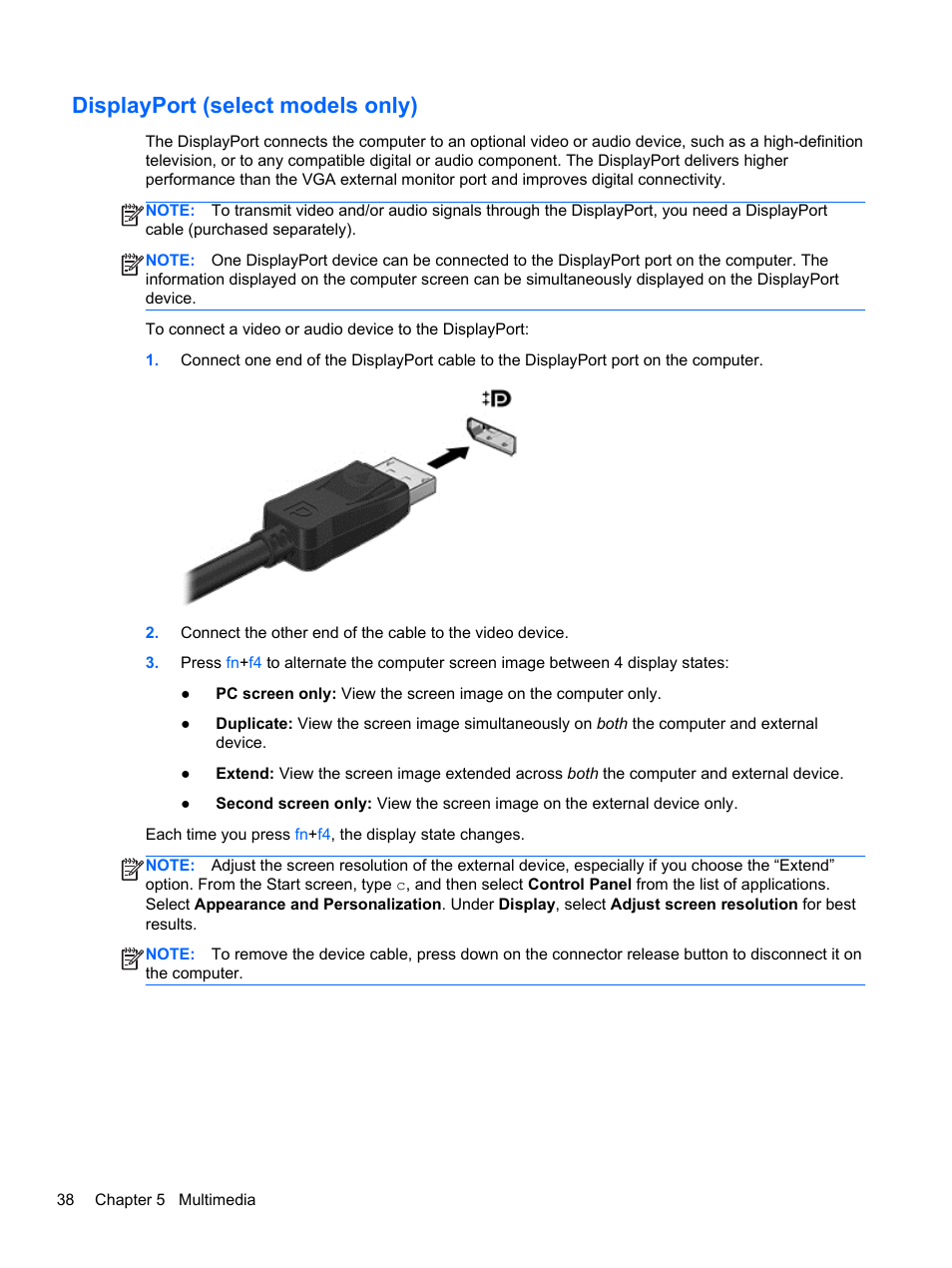 Displayport (select models only) | HP EliteBook 8770w Mobile Workstation User Manual | Page 50 / 128