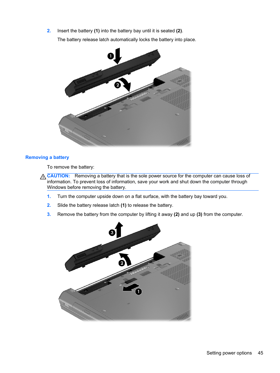 Removing a battery | HP EliteBook 8770w Mobile Workstation User Manual | Page 57 / 128