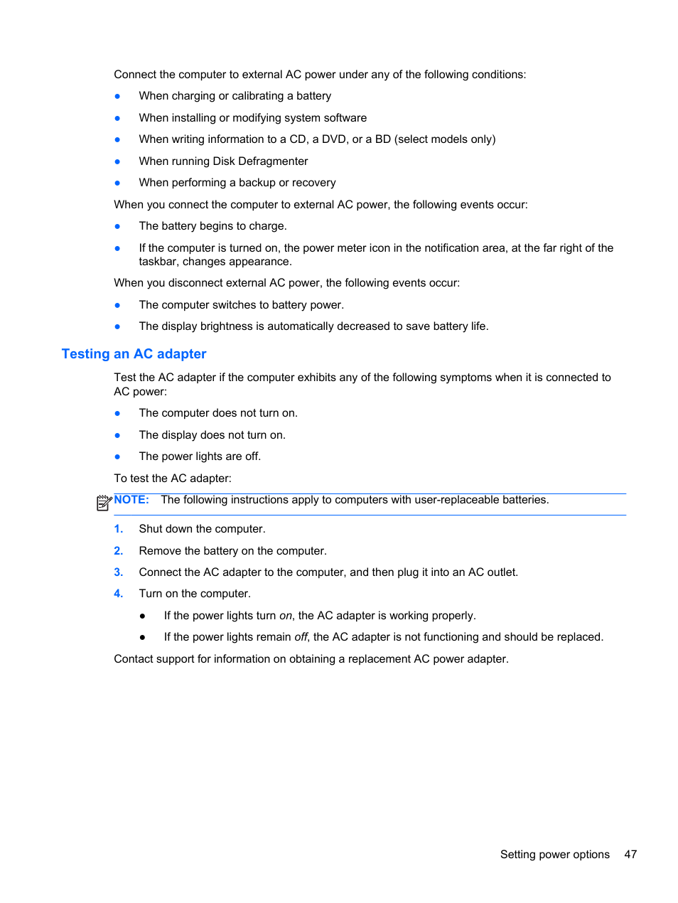 Testing an ac adapter | HP EliteBook 8770w Mobile Workstation User Manual | Page 59 / 128