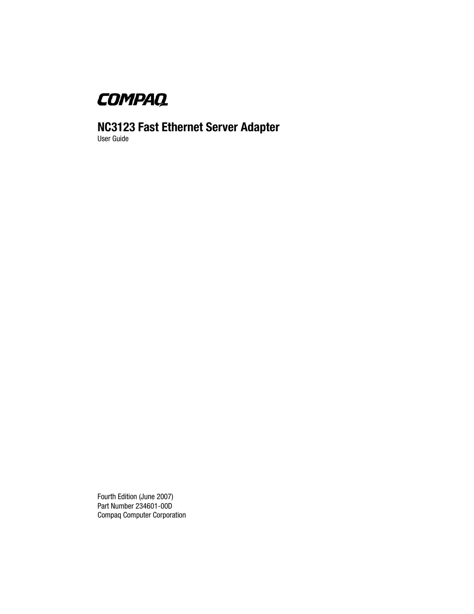 HP Compaq NC3123 Fast Ethernet NIC PCI Adapter User Manual | 22 pages