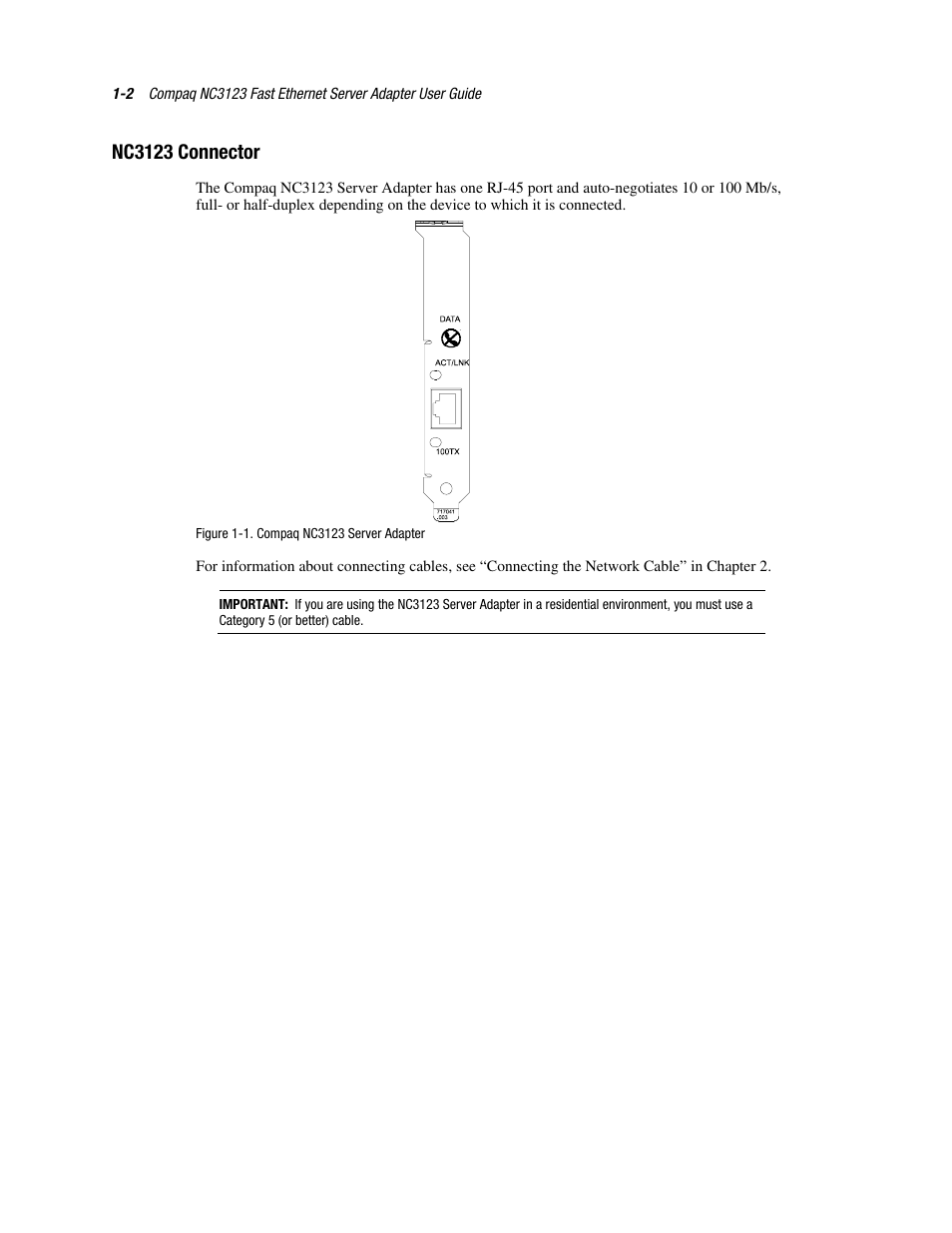 Nc3123 connector, Nc3123 connector -2 | HP Compaq NC3123 Fast Ethernet NIC PCI Adapter User Manual | Page 10 / 22