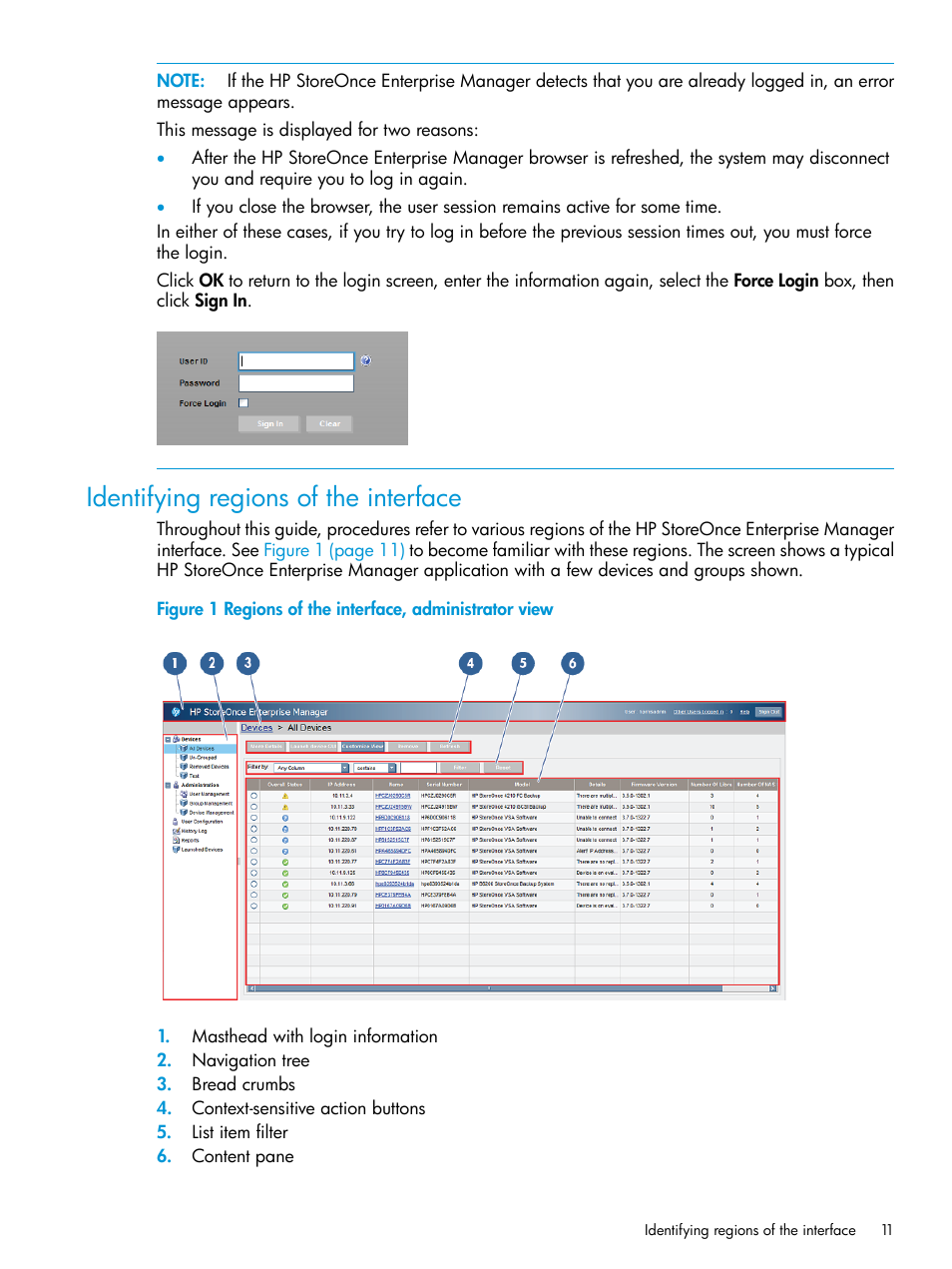 Identifying regions of the interface | HP StorageWorks Data Replication Manager Software User Manual | Page 11 / 144