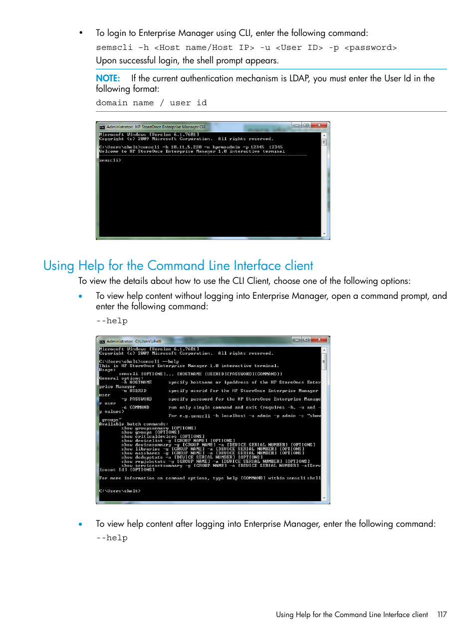 Using help for the command line interface client | HP StorageWorks Data Replication Manager Software User Manual | Page 117 / 144