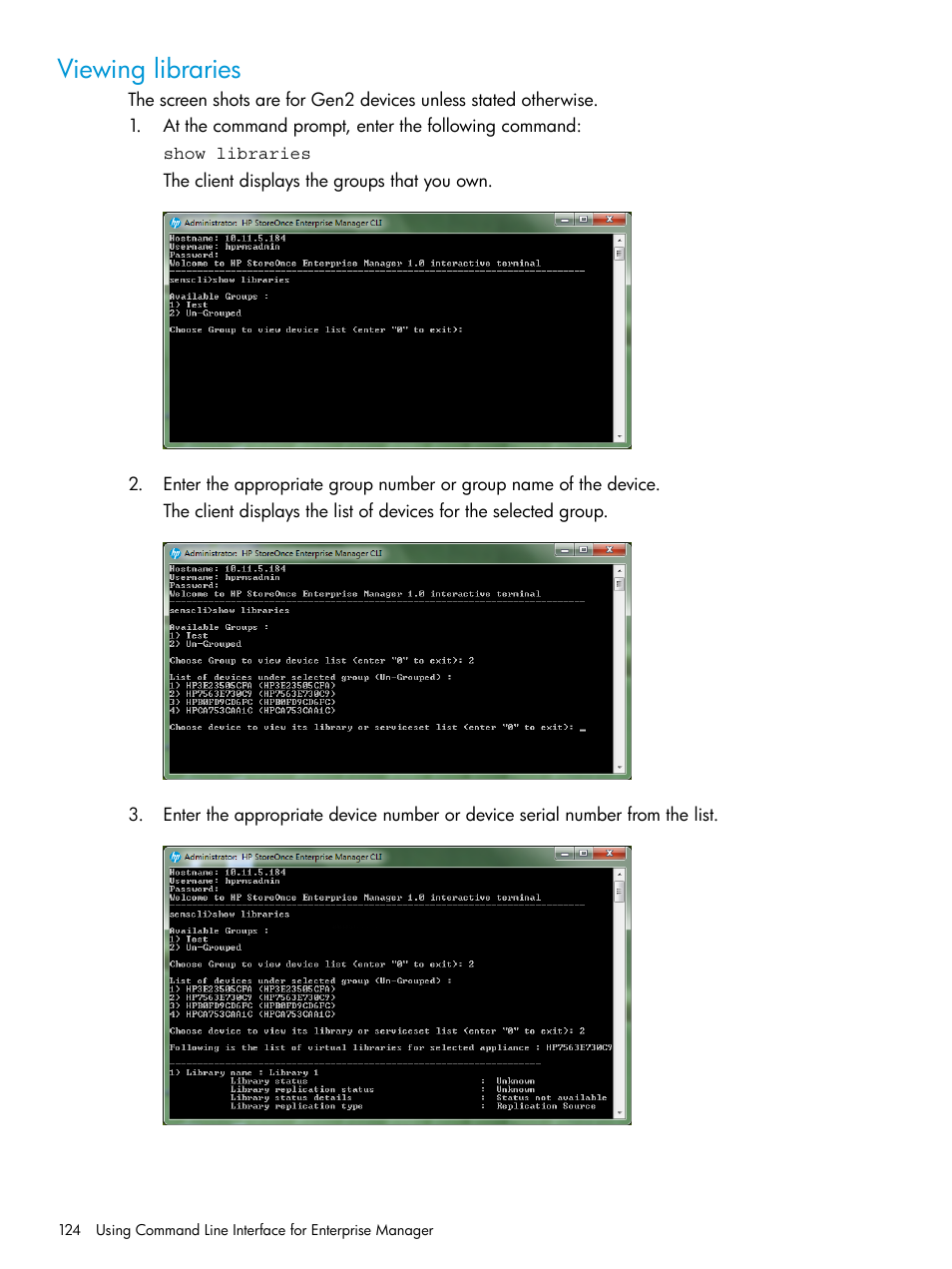 Viewing libraries | HP StorageWorks Data Replication Manager Software User Manual | Page 124 / 144