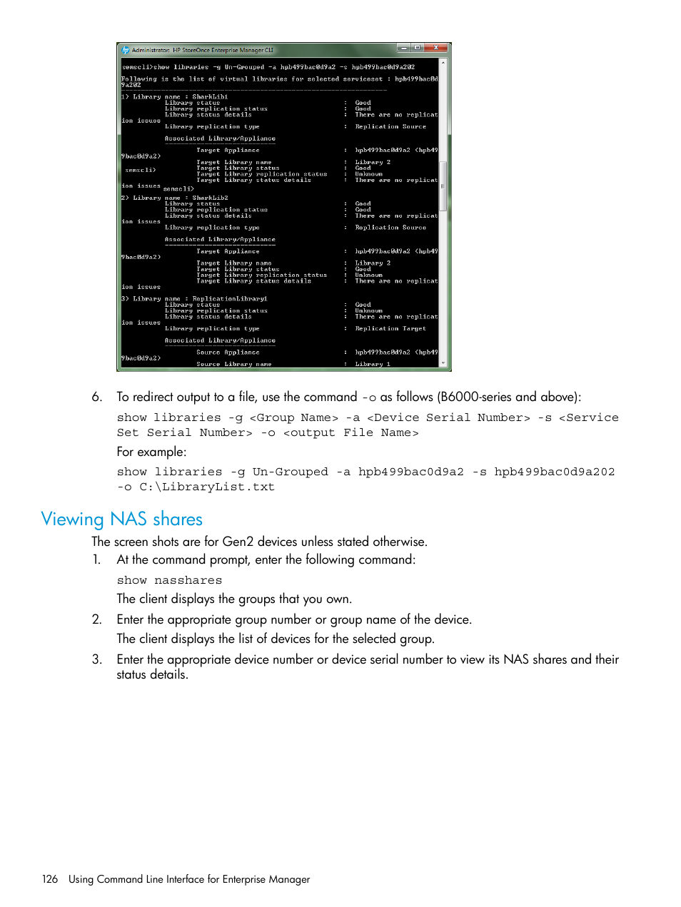 Viewing nas shares | HP StorageWorks Data Replication Manager Software User Manual | Page 126 / 144