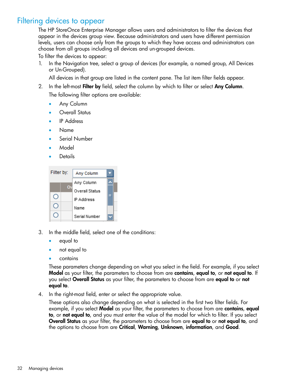 Filtering devices to appear | HP StorageWorks Data Replication Manager Software User Manual | Page 32 / 144