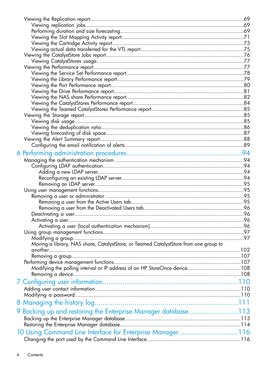6 performing administration procedures, 7 configuring user information | HP StorageWorks Data Replication Manager Software User Manual | Page 4 / 144