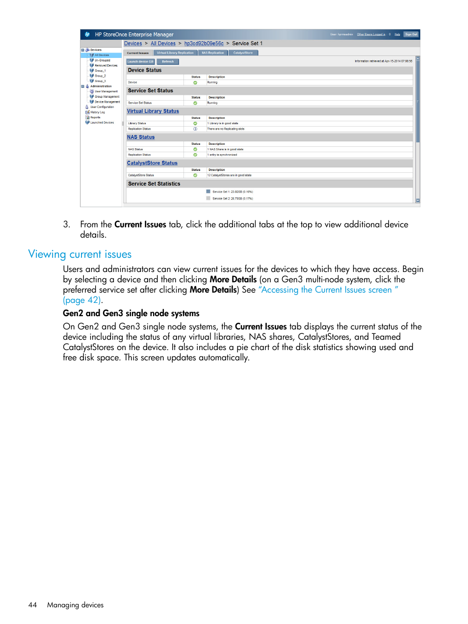 Viewing current issues | HP StorageWorks Data Replication Manager Software User Manual | Page 44 / 144