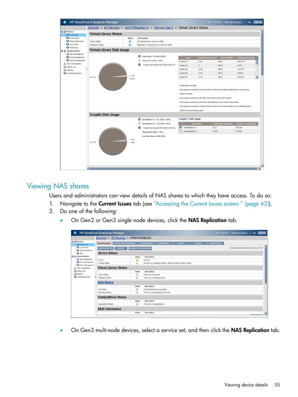 Viewing nas shares | HP StorageWorks Data Replication Manager Software User Manual | Page 55 / 144
