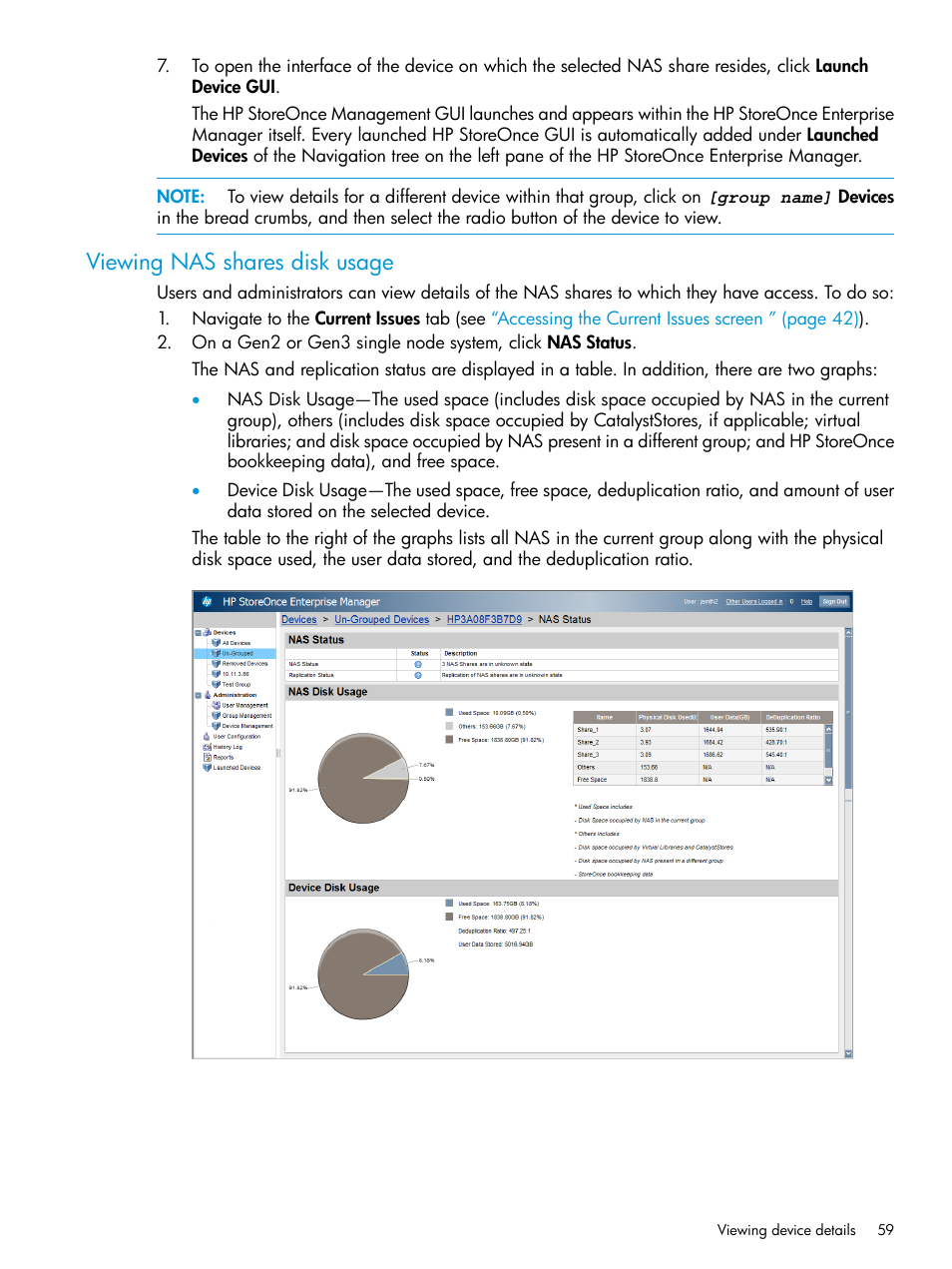 Viewing nas shares disk usage | HP StorageWorks Data Replication Manager Software User Manual | Page 59 / 144