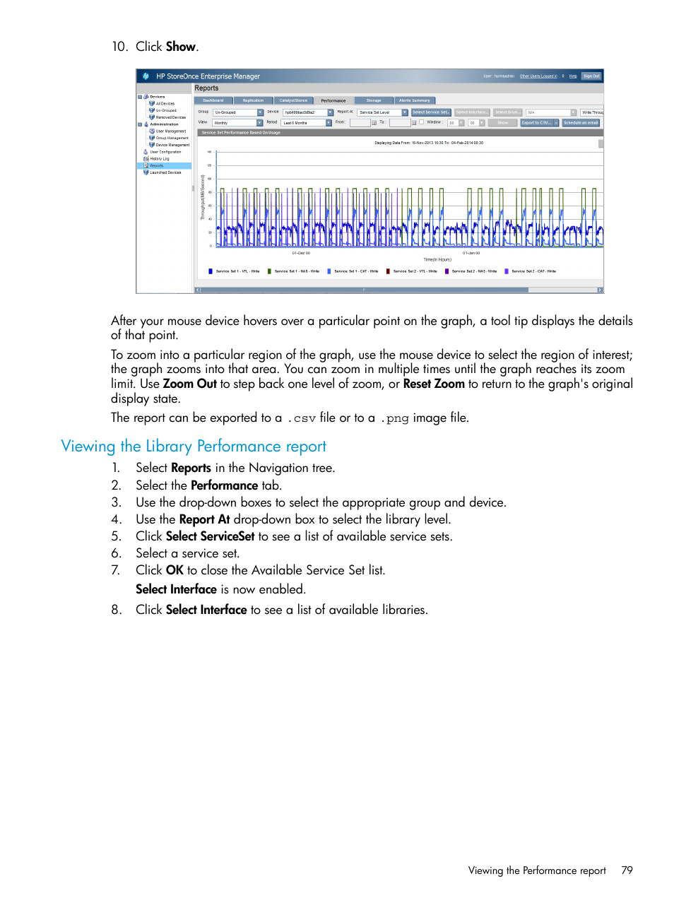 Viewing the library performance report | HP StorageWorks Data Replication Manager Software User Manual | Page 79 / 144