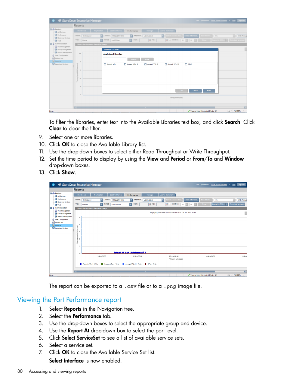 Viewing the port performance report | HP StorageWorks Data Replication Manager Software User Manual | Page 80 / 144