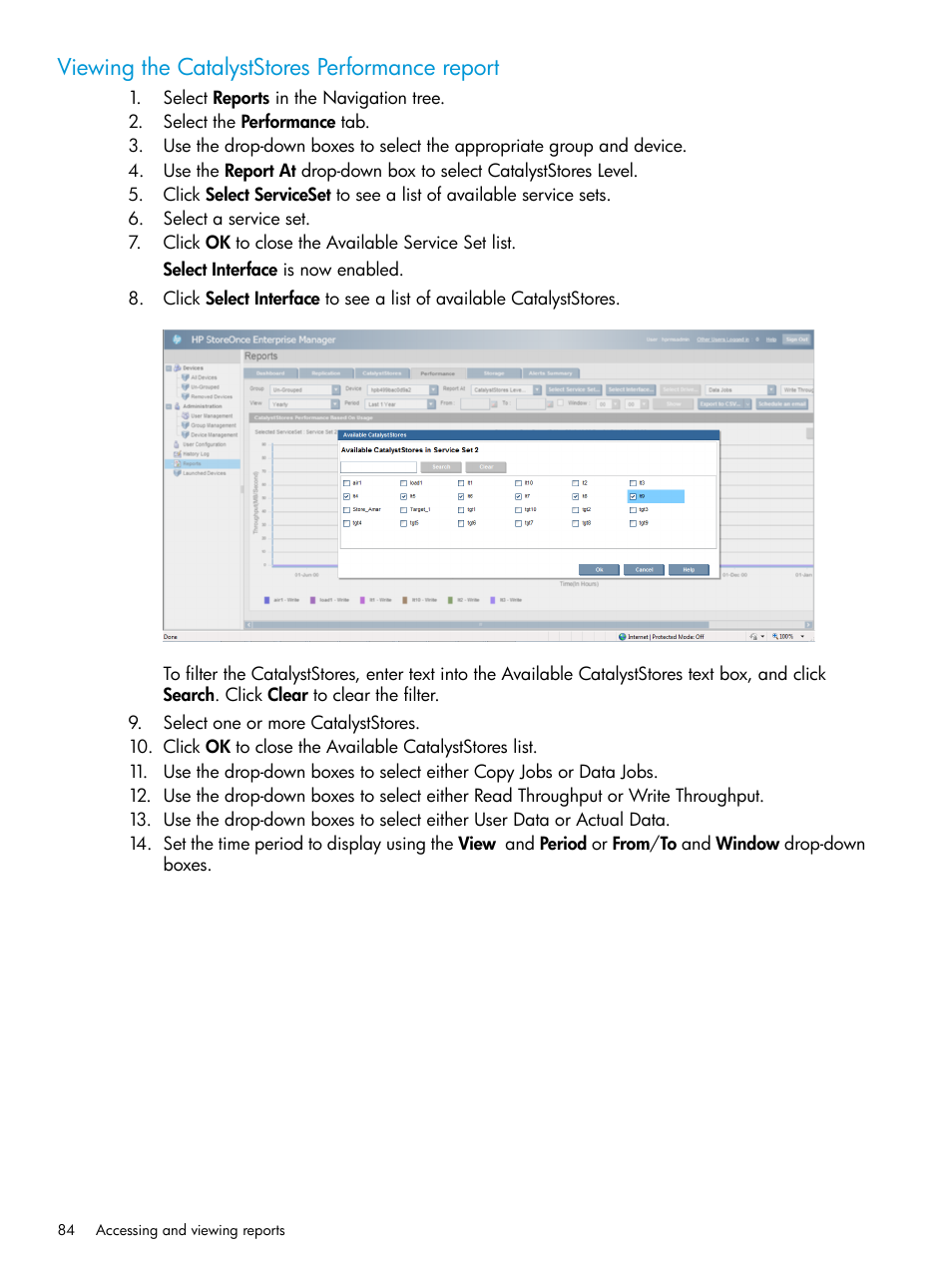 Viewing the catalyststores performance report | HP StorageWorks Data Replication Manager Software User Manual | Page 84 / 144