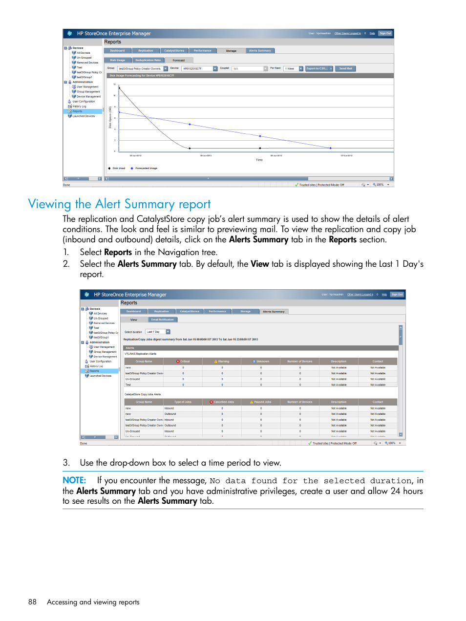 Viewing the alert summary report | HP StorageWorks Data Replication Manager Software User Manual | Page 88 / 144