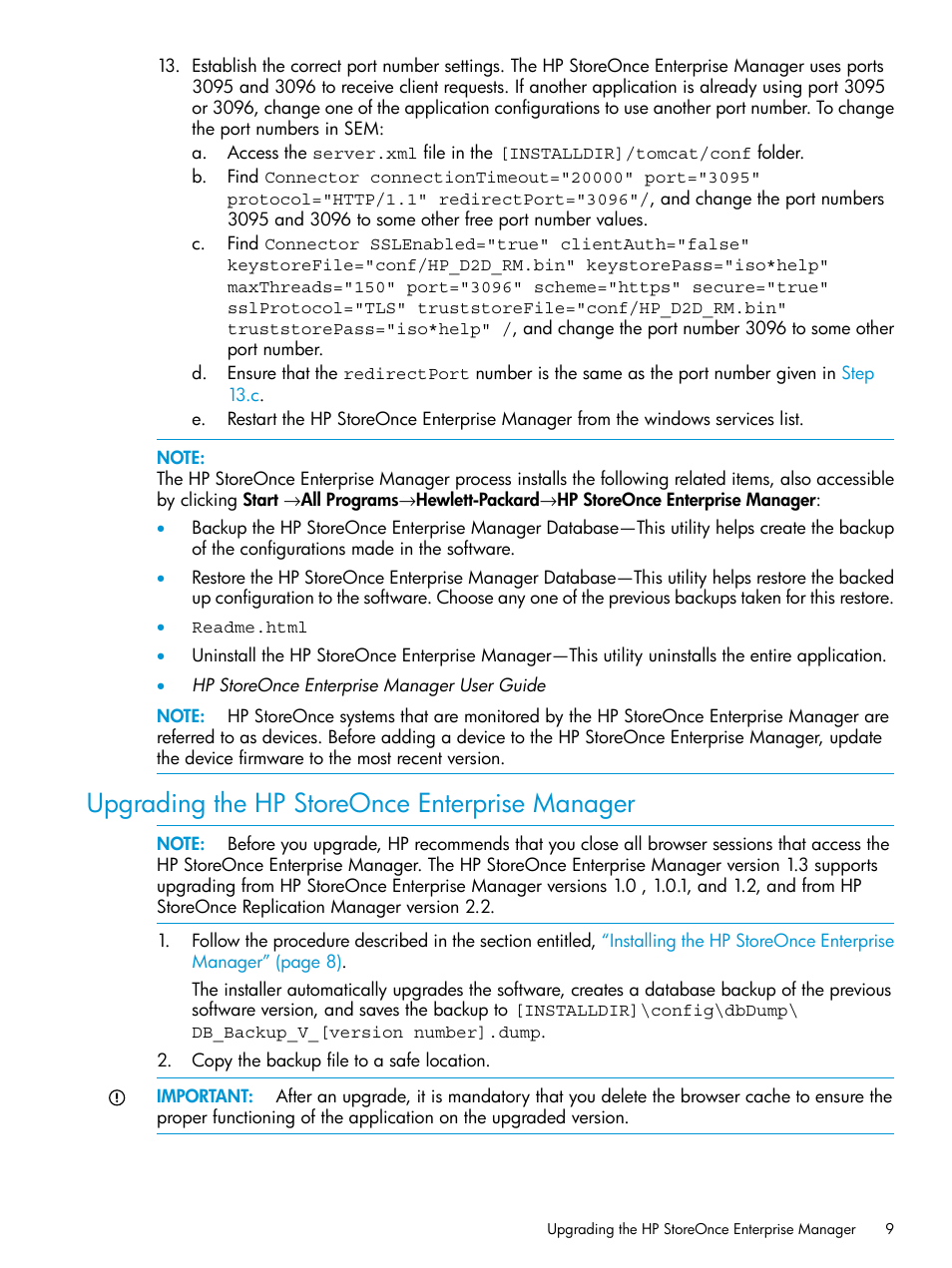 Upgrading the hp storeonce enterprise manager | HP StorageWorks Data Replication Manager Software User Manual | Page 9 / 144
