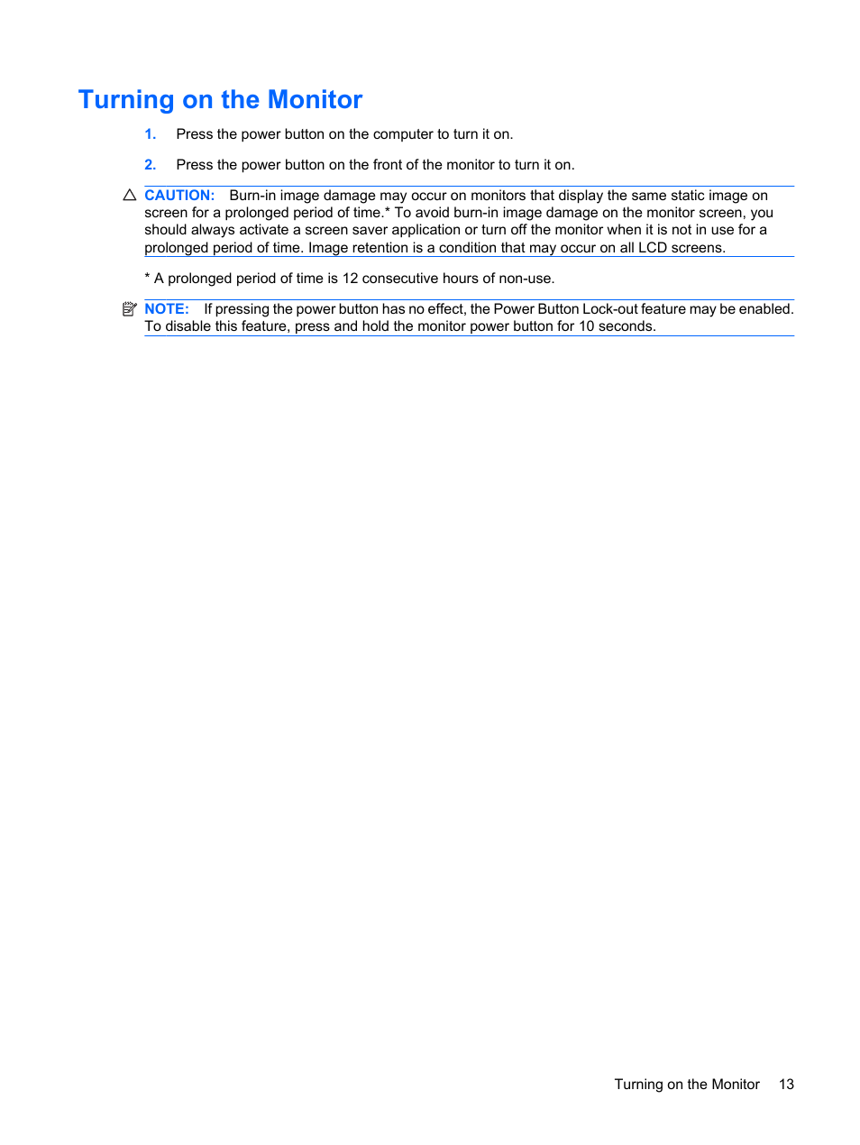 Turning on the monitor | HP L1750 17-inch LCD Monitor User Manual | Page 19 / 49