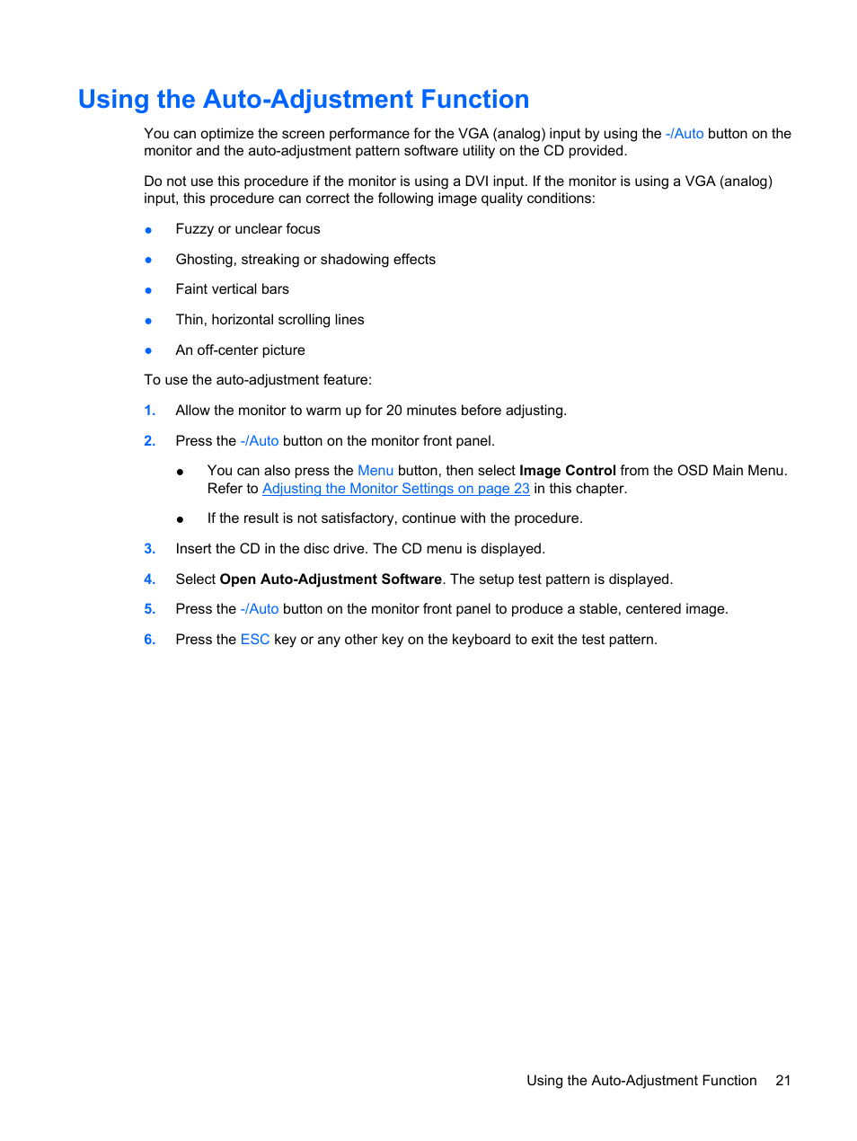 Using the auto-adjustment function | HP L1750 17-inch LCD Monitor User Manual | Page 27 / 49