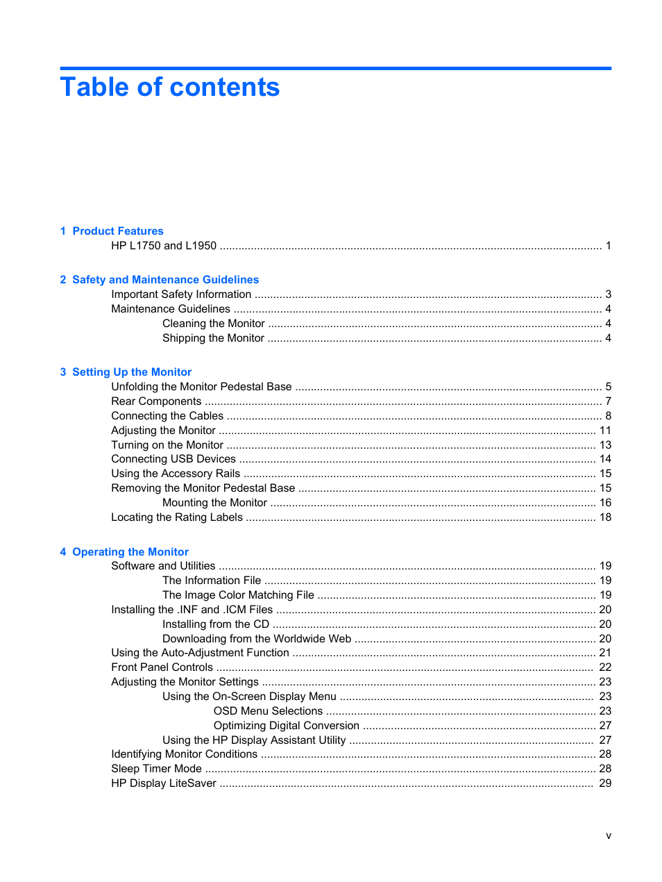 HP L1750 17-inch LCD Monitor User Manual | Page 5 / 49